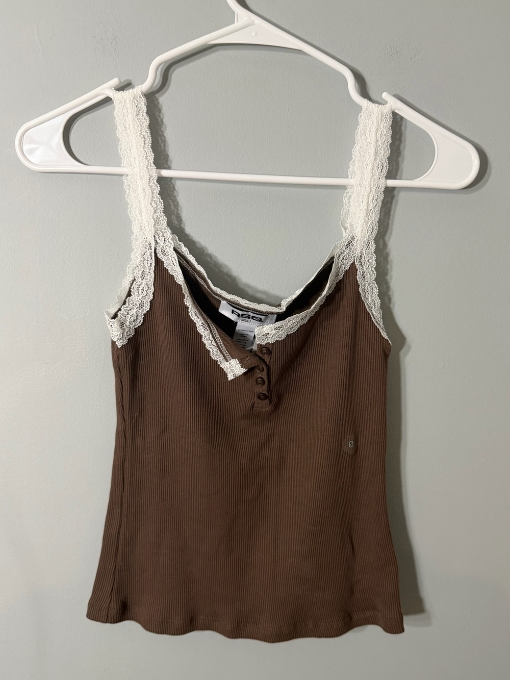 NWT RSQ Brown Tank with White Lace Trim